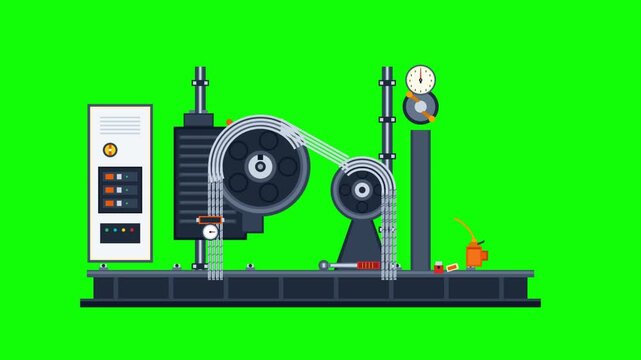 Animated Industrial Machine Processing Cables on a Green Screen
