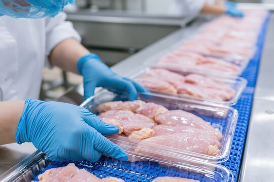 The Chicken on a Sterile Packaging Line in a Modern Processing Plant