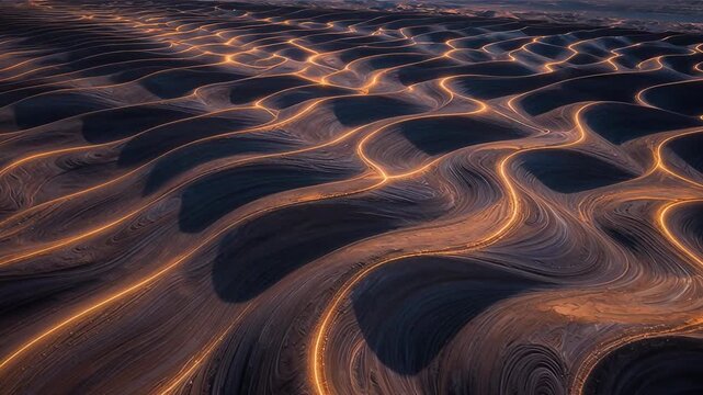 Illuminated Waves Dance Across the Desert Landscape at Dusk
