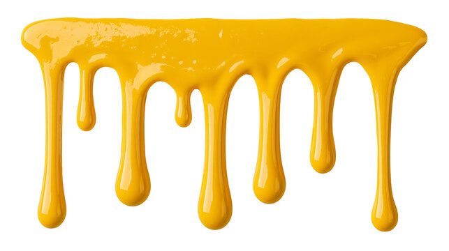 Thick yellow liquid paint dripping down in smooth glossy streaks