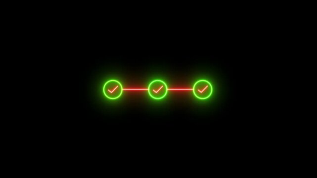 neon 3 step infographic step by step process icon animation. step process success with check marks animation on 4k video4k video
