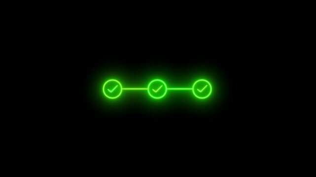 neon 3 step infographic step by step process icon animation. step process success with check marks animation on 4k video4k video