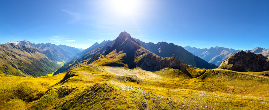 View of the Ochsenlenke Pass in the Alps of South Tyrol