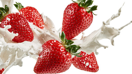 Fresh red strawberries splashing in creamy white milk © Thaddeus
