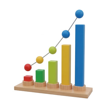 Growth comparison of colorful vertical bar chart on wooden base
