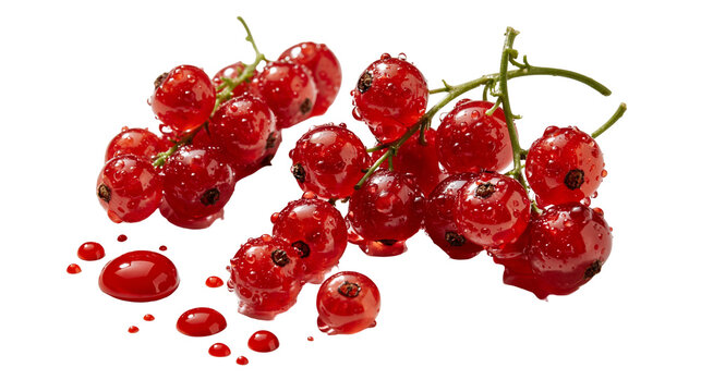 Fresh ripe red currants with water droplets on green stems