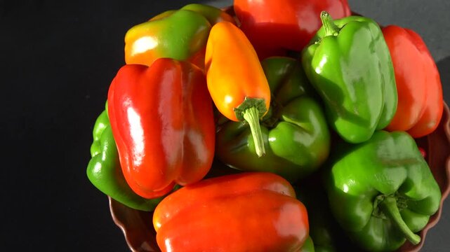 Sweet pepper food. Fresh Bell Peppers Red Orange Green color Vegetables.