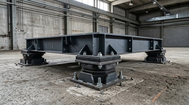 Earthquake simulation shake table system with elastomeric isolators in testing facility