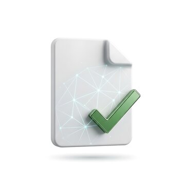 3d document icon with green checkmark overlay indicating verified or approved status