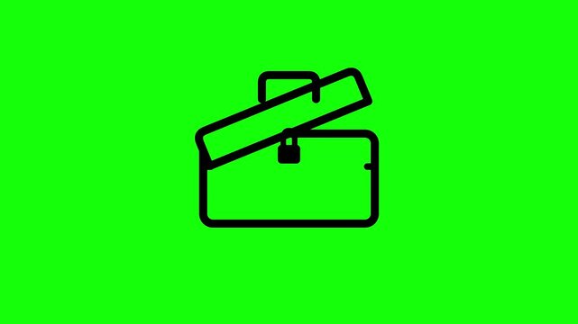 Briefcase icon animation opening slowly on a vibrant green screen video