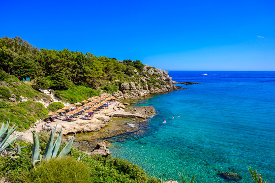 Greek Paradise: Scenic coastline at Plaka Beach near Anthony Quinn Bay Rhodes