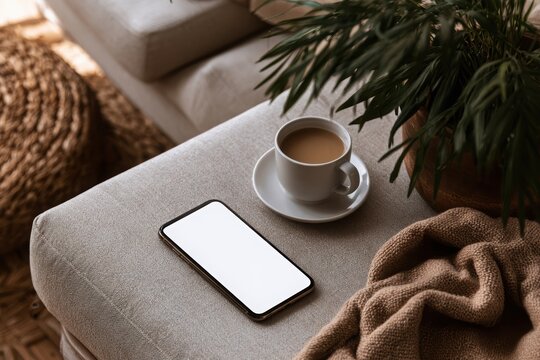 Blank smartphone screen mockup on background