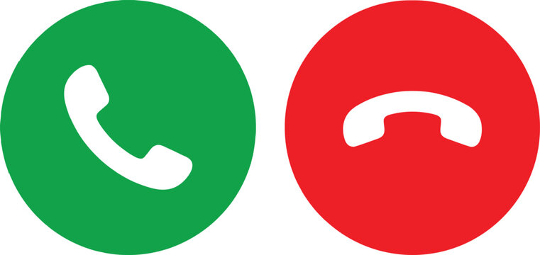 Green and red phone call buttons for answer and decline isolated on white background
