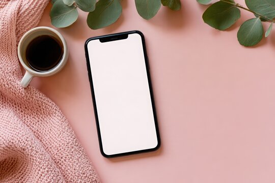 Blank smartphone screen mockup on background