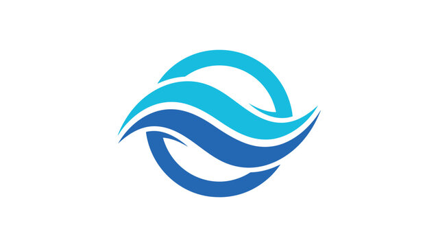 Abstract circular logo design featuring fluid blue waves with minimalist aesthetics and smooth curved lines