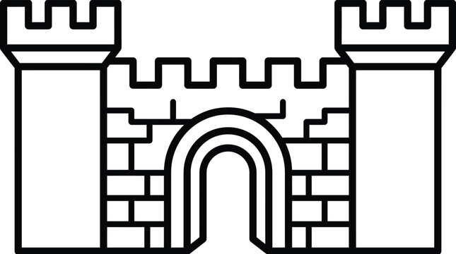 Minimalist outline icon of a medieval castle gatehouse.