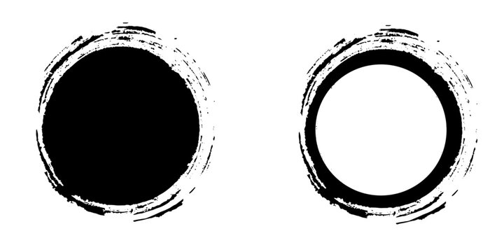 Grunge circle isolated on white background. Abstract black grunge ink splatter background with paint drips and textured stains illustration