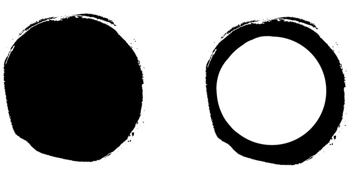 Grunge circle isolated on white background. Abstract black grunge ink splatter background with paint drips and textured stains illustration