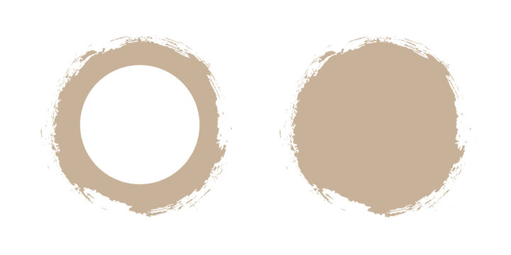 Brown set of circle lines hand drawn on a white background. Doodle circles for design elements, messages, note labels