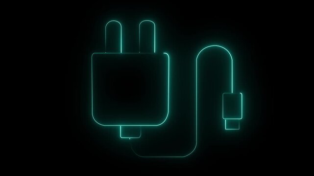 Neon glowing usb power adapter and cable illustration