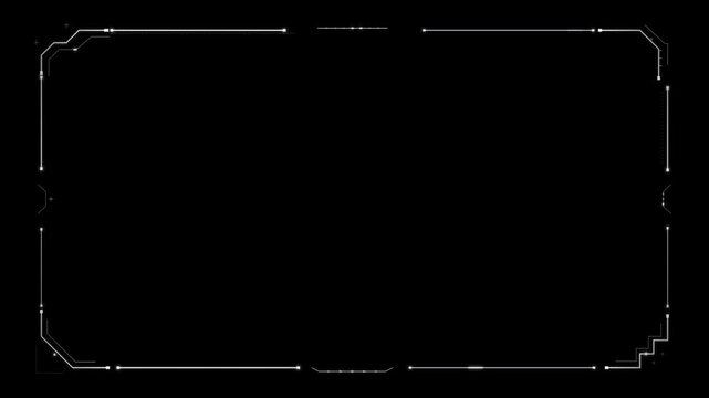 Futuristic split rail screen frame overlay with digital interface elements and sci-fi HUD design