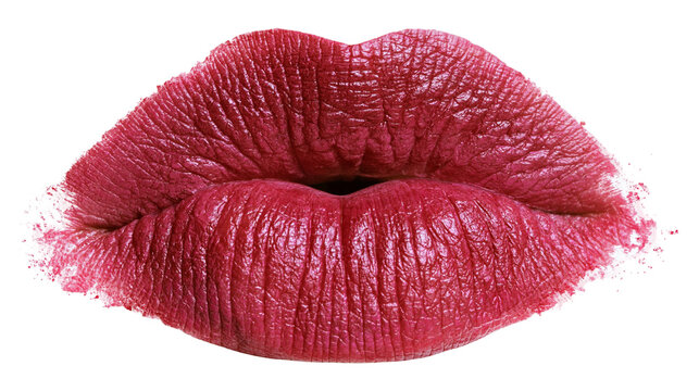 Deep crimson red lipstick kiss mark on skin texture
