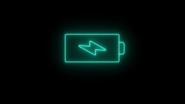 Modern battery icon with charging arrow in glowing blue light