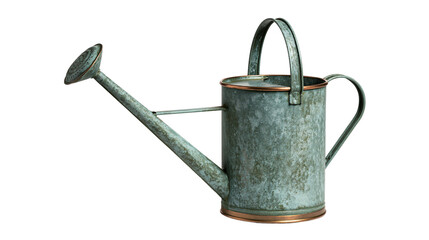 Vintage rustic galvanized metal watering can with copper rim accents © Ophelia