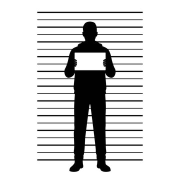 Mugshot silhouette of suspect holding blank sign