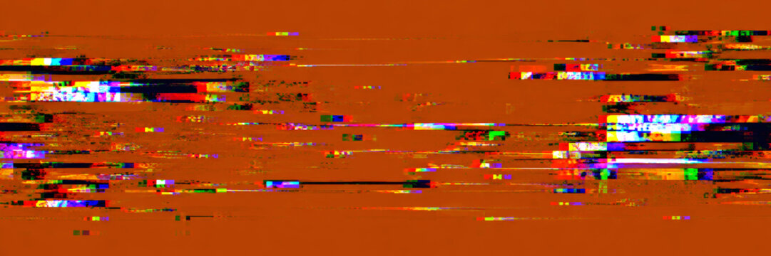 Digital glitch illustration on dark orange background