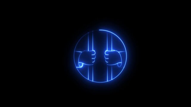 glowing neon Prisoner icon isolated on black background. illustrate the criminal justice system. 4k video on black background animation.