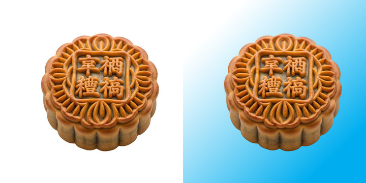 One delicious brown mooncake pastry isolated for the traditional mid autumn festival celebration