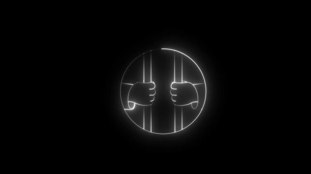 glowing neon Prisoner icon isolated on black background. illustrate the criminal justice system. 4k video on black background animation.