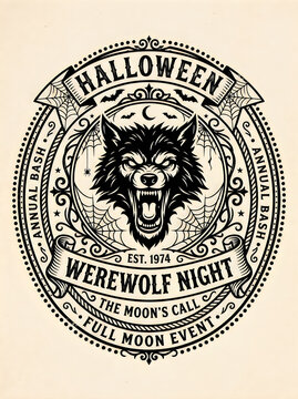 Halloween werewolf night emblem with vintage style