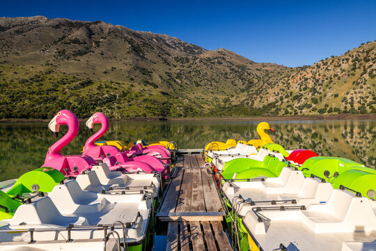 Scenic Lake Kournas with Flamingo Pedal Boats in Crete