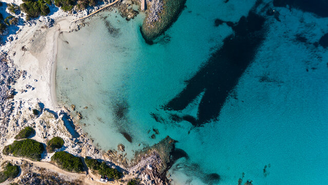 Drone View of Clear Sea and Beach at Punta Molentis