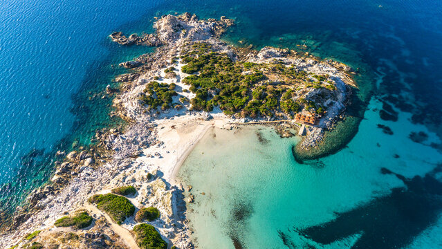 Punta Molentis Beach with Turquoise Sea from Above