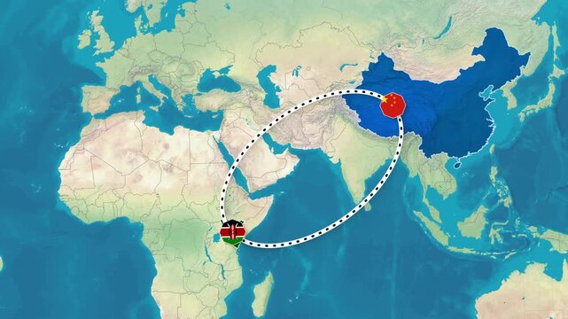 China and Kenya Bilateral Relationship Map Animation Footage