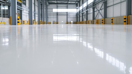 Obraz premium The Warehouse Interior with Pristine Reflective Floor and Industrial Pillars