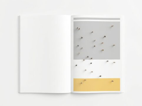 Open book mockup with minimal editorial page layout and copy space
