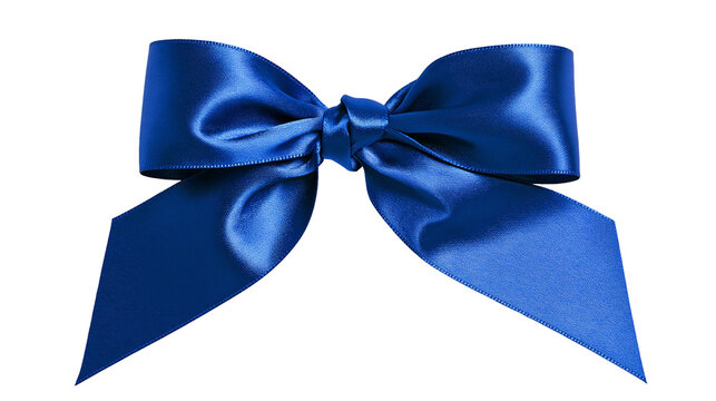 Royal blue satin ribbon bow with smooth fabric texture and angled ends