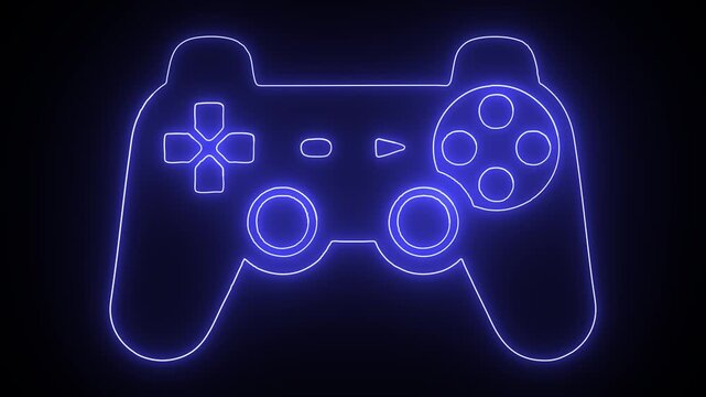 Neon glowing game controller outline animation on dark background, for gaming
