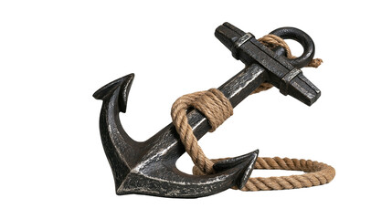 Weathered cast iron ship anchor wrapped with thick natural fiber nautical rope © Sylas
