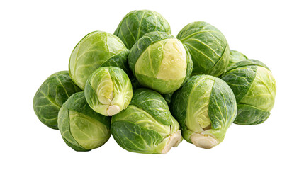 Fototapeta premium Fresh green Brussels sprouts pile with layered leaves and organic texture