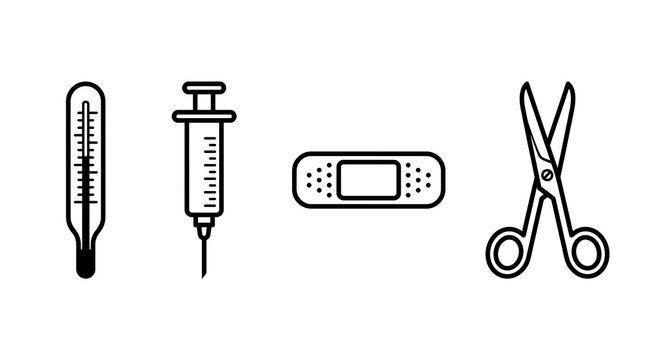 Medical Equipment Line Icons Set Minimalist Healthcare Design Elements for Presentation
