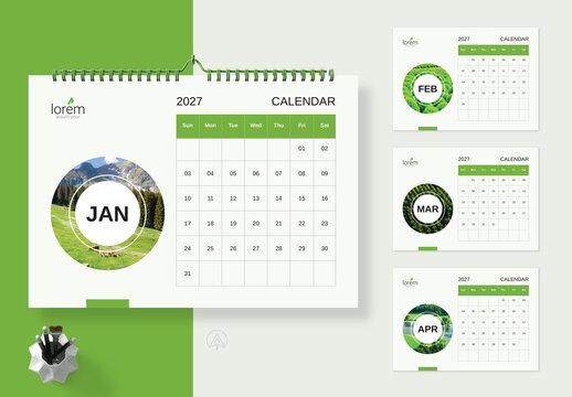 Creative 2027 Wall Calendar Design Template Green Nature Concept