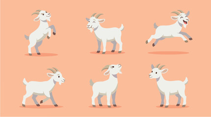 Fototapeta premium Flat Set Collection of Goat Characters in Playful Poses