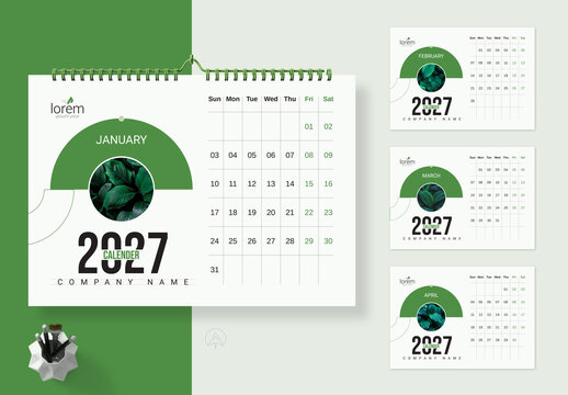 2027 Leaf Calender Landscape Template