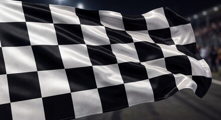 Fototapeta premium Checkered Flag Waving at Racetrack Finish Line