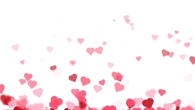 Scattered pink hearts with blurred edges float across a transparent background valentine romantic affection